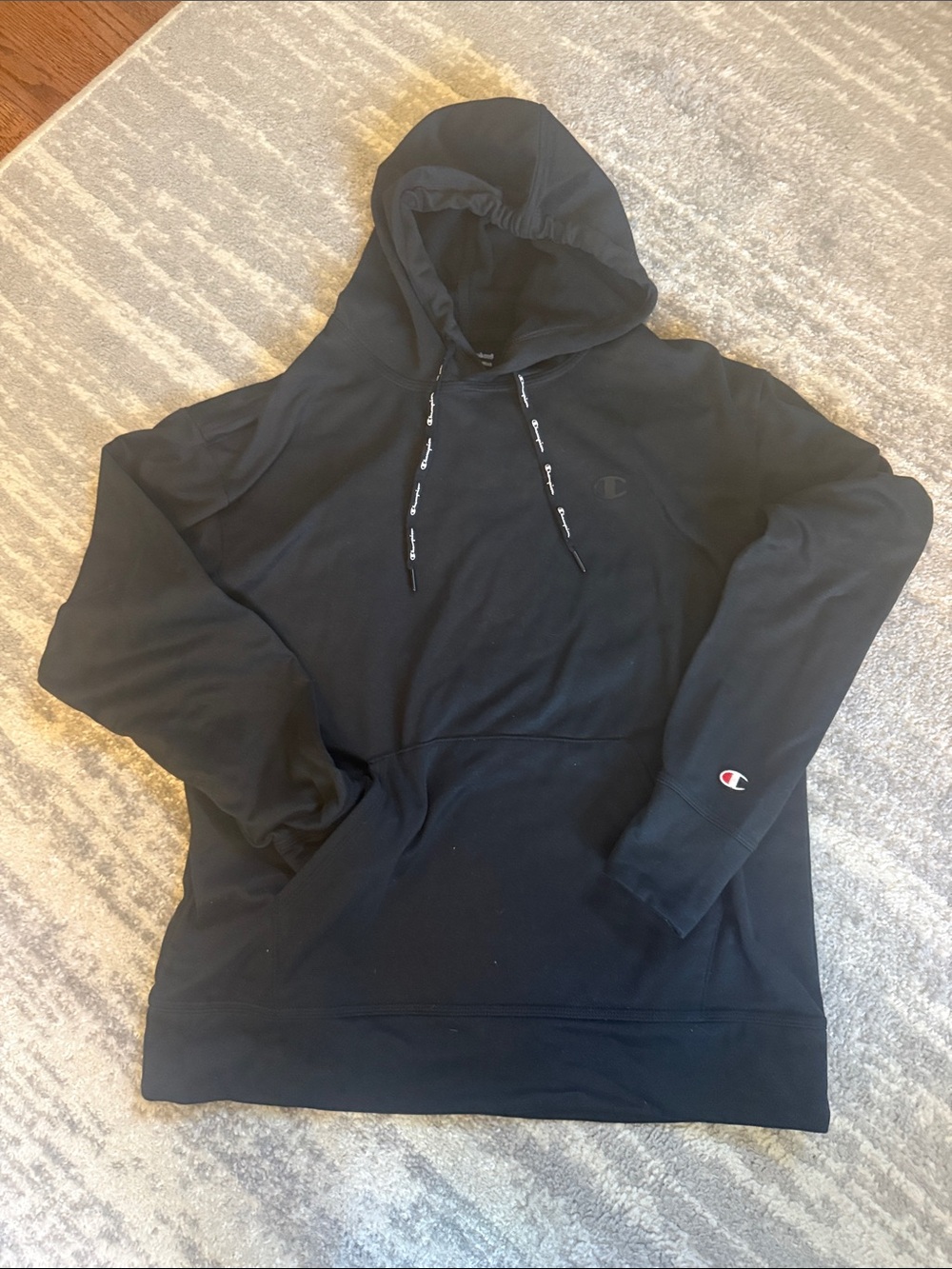 Champion Black Pullover Hoodie with Logo Drawcords